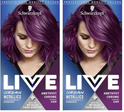 Schwarzkopf LIVE Urban Metallics Vibrant, Long Lasting, Permanent Purple Hair Dye, Infused with Coconut Oil for Shiny Hair - Amethyst Chrome U69 (Pack of 2)