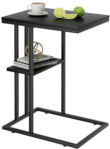 Beistelltisch C Form, Couch Beistelltischs, Kaffeetisch Kleiner Tisch, Sofa Tisch Beistelltische Bett, Side Table Beistelltische Sofa, Couchtisch Klein Laptop Tischs, Sofatisch, Holzigkeit, Schwarz