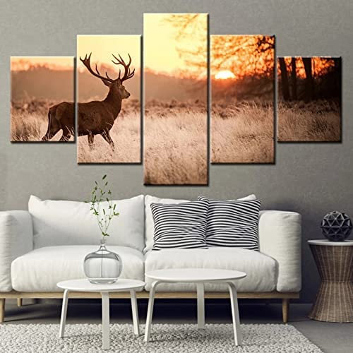 Bild Auf Leinwand - Leinwandbild - Tier Hirsch - Wand Bild - Wanddeko - Leinwanddruck - Bilder - Kunstdruck - Leinwand Bilder - Wandkunst 125 X 60 Cm Für Wohnzimmer Hotel Restaurant Büro Home -7F1N+H0