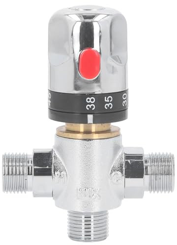 Natudeco G1/2 Zoll Wasser-Thermostat-Mischventil, Sicherheitsverriegelung, DN15 Außengewinde, Kalt- und Warmwasser-Mischventil mit Rückschlagventil für Küche und Badezimmer