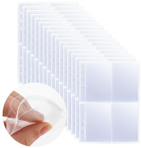 Photocard Sleeves 50 Pack 400 Pockets 6 Ring A5 Binder Sleeves 2.5x3.5 Inch Double-Sided 4 Pocket Page Protector for Game Cards, Photos, Postcards