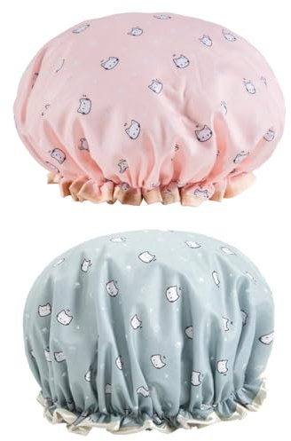 2 Stück Duschhaube, Wasserdichte Duschhauben Damen Doppellagig Duschhaube Elastische Shower Cap Wiederverwendbare Duschkappe für Frauen, Mädchen, Dusche, Spa, Salon