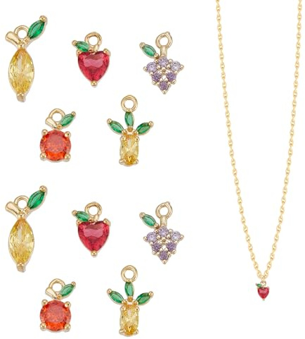 NICENEEDED 10 Stück 14 Karat Vergoldete Fruchtanhänger Kristall Apfel Charms Trauben Charms Messing Baumeln Anhänger Mit Schleife Erdbeeren Charms