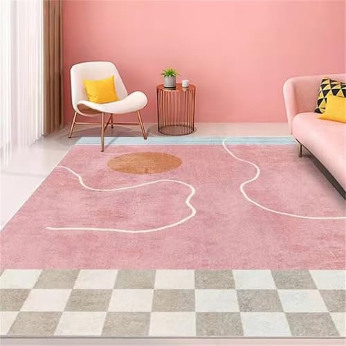 RUGMRZ Teppich Für Wohnzimmer 180x250CM Eingang zuschneidbar Rosa Modernes geometrisches Muster bequemer und langlebiger Mädchenteppich