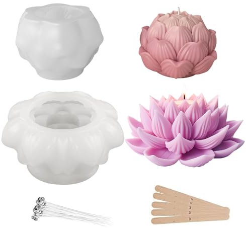 2 Stücke 3D Kerzenform Blume Seifen Form Kerze Silikonform Lotusblume Silikonformen Gießformen Silikon Kerzenformen zum Gießen Gießform Kerzen Set für DIY Aromatherapie Kerzen Handwerk Ornamente