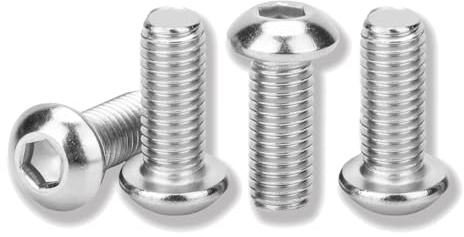 Metuja M6-1.0x10mm Button Head Socket Cap Bolts Screws（50pcs）, Stainless Steel, Full Thread, Silver, Allen Hex Drive