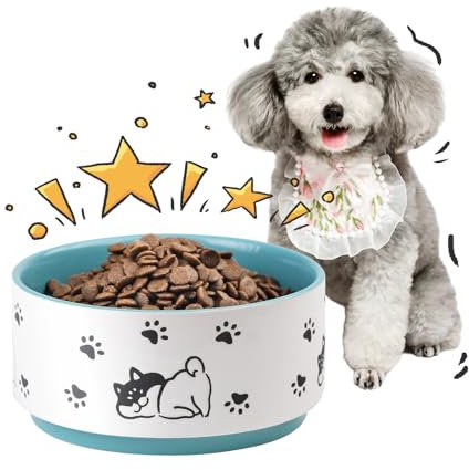Ciotola per Cani in Ceramica - Ciotola Cane con Impronta di Zampe Felici - Adatta per Cani di Taglia Piccola e Media - Diametro 15,5 cm - 900 ml - Verde