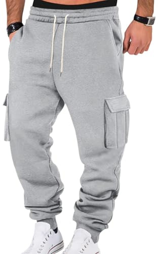 WINKEEY Pantaloni Tuta Uomo Pantaloni Sportivi Uomo con Tasche Pantaloni Casual a Vita Elastica,Grigio Chiaro M