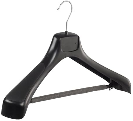 Perchas, Abrigo, Traje, 20 Piezas, Plástico, Negro, Barra con Espuma, Hombros Anchos, Chaqueta, Gancho Giratorio 360°, 46 cm (ETR46/BS_00/20)