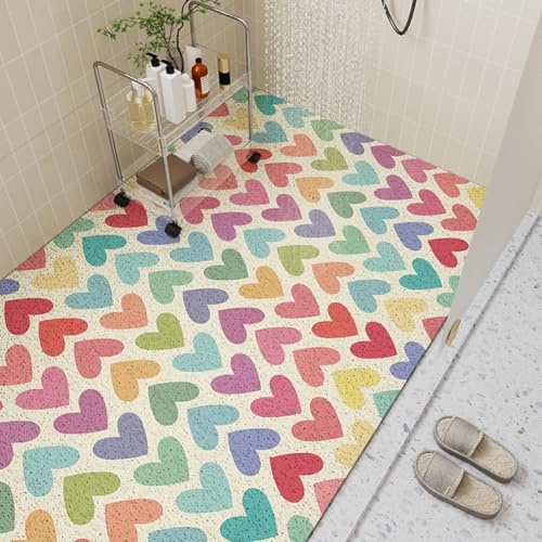 Kaseremy Duschmatte rutschfest, Weiche PVC Luffa Antirutschmatte Badewanne mit Ablauflöchern, Schnell Trocknende Anti Schimmel Badematte (Bunte Herzmuster, 40 x 60 cm)