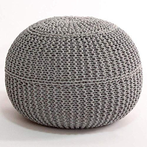 NGAMITSX Handgestrickter Pouf im Zopfmuster aus Baumwolle, geflochten, Kordel, grau, 50,8 x 50,8 x 40,6 cm, Fußhocker, Sitzsack, Bodenstuhl für die Inneneinrichtung