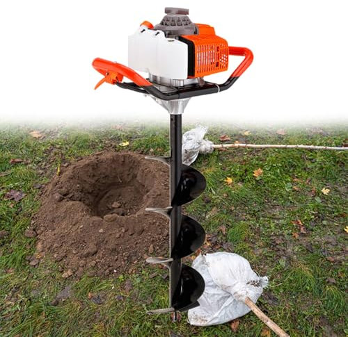 GESAIDES Erdbohrer mit Benzinantrieb, Erdlochbohrer mit Erdbohrern, für Ackerland, Garten und Bepflanzung,20cm(7.9in)