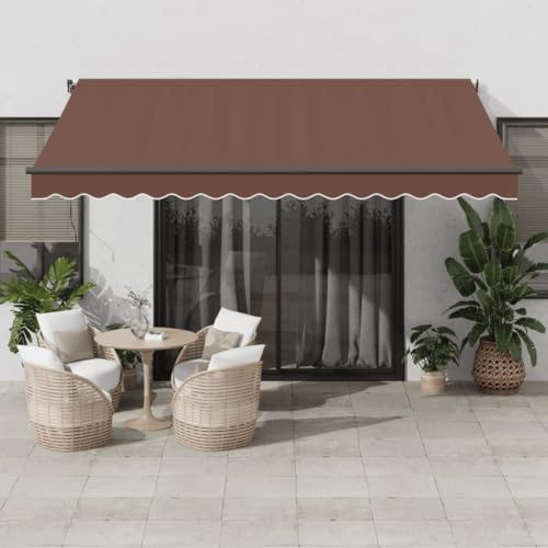 IKAYAA Alu Gelenkarmmarkise 400 x 350 cm Markise Gelenkmarkise Terrassenmarkise Klemmmarkise Sonnenmarkise Balkonmarkise wasserabweisend Polyester, Braun