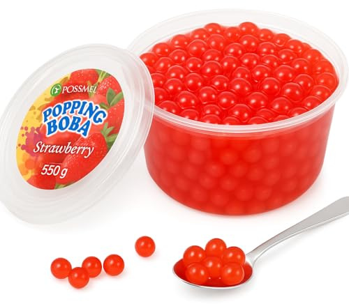 POSSMEI Bubble Tea Popping Boba Fresa 550 gramos | Prepara delicioso boba tea en casa | listo para usar sin necesidad de cocinar