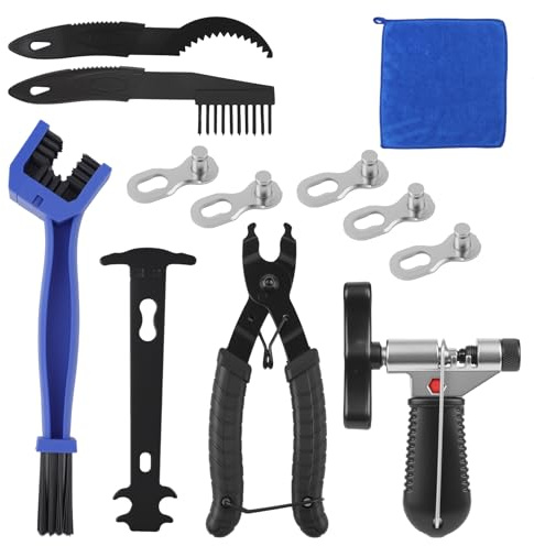 Kettennieter Fahrrad, Kettenzange, Kettenschloss Zange und 5 Paar Fahrradketten Nieten Fahrradkette Reparatur Set mit Fahrrad Reinigungsbürste für 6-12 Fach Fahrradkette (13)