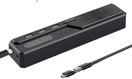 Cykvis 3 in 1 USB Computer Speaker with Microphone, PC Laptop Desktop Conference Speaker with Mic for Smart Home Office and Online Study，360 Degree Enhanced Voice Pickup, Noise Reduction (Modern)