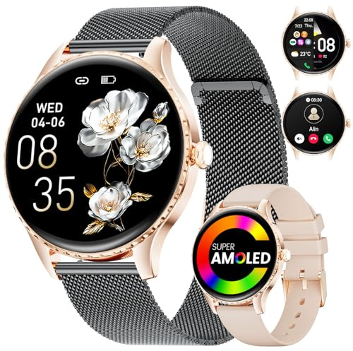 LIGE Smartwatch Damen 2025 mit Telefonfunktion, 1,32'' AMOLED Display Smart Watch, Elegante Armbanduhr, IP68 Wasserdicht, 100+ Sportmodi Fitnessuhr, Schrittzähler, Frauengesundheit für iOS Android