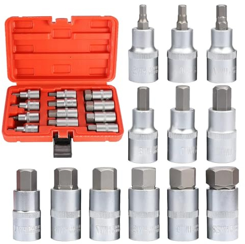 Anhoer 12Pcs Allen Key Socket Set 1/2 Inch Hex Bit Socket Set S2 Alloy Steel Drive Socket Set Metric Tool Kit for Home DIY & Car Repair