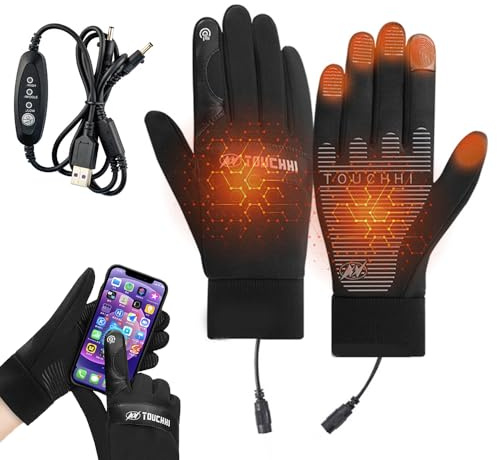 KQWVZ Guantes Calefactables USB, Guantes Calefactados por USB, USBGuantes de Invierno con Pantalla Táctil, Impermeables, GuantesCalefactables de 3 Niveles para Conducir Senderismo Trabajo de Nieve