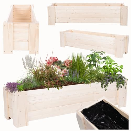 MODO24 Pflanzkübel Holzkübel Pflanzkasten Kiefer30x100x33 cm, Natur | Wetterfester Pflanzkasten & Blumenkasten aus Kiefernholz, Stabile Pflanzbox für Outdoor, Garten, Terrasse & Balkon
