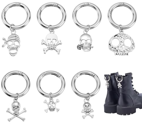 AHANDMAKER Lot de 14 breloques en forme de tête de mort pour chaussures en toile, pendentifs gothiques, punk, bottes, chaussures de style tibétain, accessoires punk, décorations à clipser pour femme