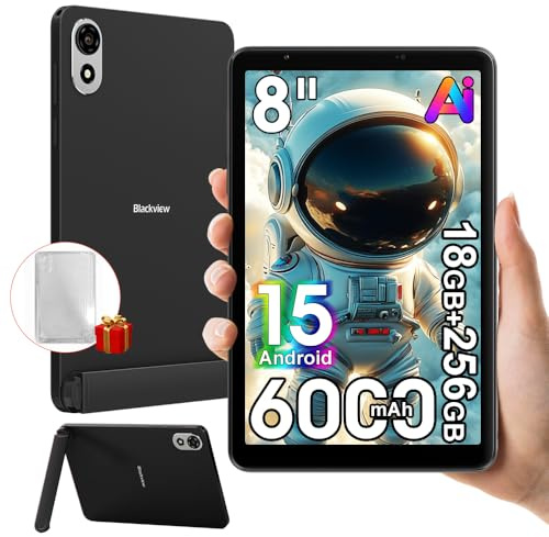 Blackview ZENO 1 Tablet, 8 Inch HD Screen, Android 15 Tablet, 18GB RAM + 256GB ROM/TF 1TB, 6000mAh Battery, Dual Box Speaker, 4G LTE 5G WiFi, Face Unlock, OTG, GPS, FM, 3.5mm Jack, Black