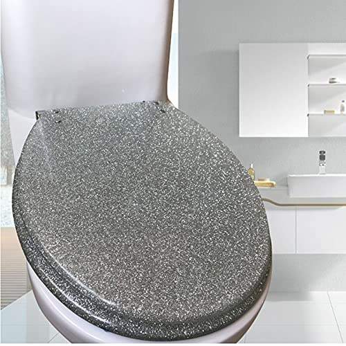 Round Glitter Resin Toilet Seat, Soft Close, Easy to Install and Remove for Standard Toilets