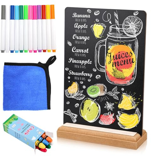 1 Stück 15x20cm Kreidetafel Klein, Schiefertafel zum Beschriften, Tafeln zum Beschriften, Kleine Tafel für Geburtstag Hochzeit Party (Enthält 6 Farben Kreide + 12 Farben Wasserstifte + Lappen)