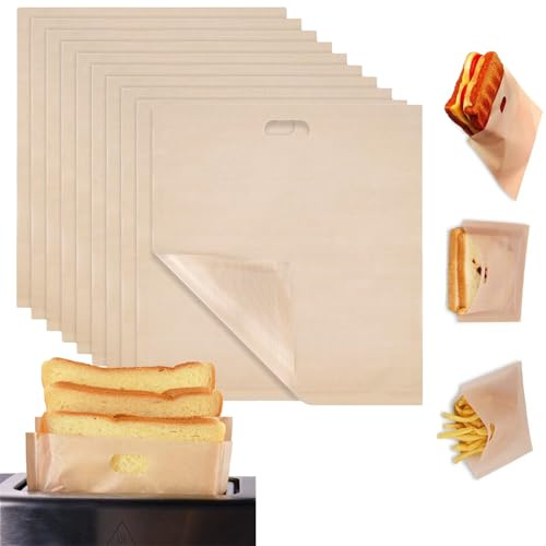 10 Pack Toaster Bags,Reusable Non Stick Toasted Sandwich Bags Washable Sandwich Bag Washable Sandwich Bag, Toastie Bag for Microwave Grill Oven (17 x 19cm) | Suitable for Sandwich Toast Panini and Snacks in Toaster Microwave or Grill Reusable Easy to Clean and Heat Resistant