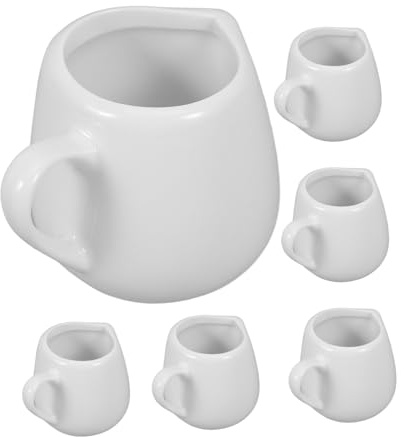 NOLITOY 6 Pièces Lot de Petits Pichets à Lait Porcelaine Blanche Mini Pots à Sauce Céramique avec Poignée Verseuse Ergonomique pour Crème et Sauces Service Élégant pour Cuisine et