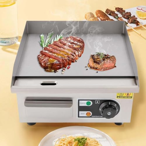 Piastra Elettrica Professionale Da 14/22 - Griglia Superiore Piatta In Acciaio Inox Da 3000 W, Temperatura Regolabile (50°C-300°C), Griglia Teppanyaki Antiaderente – 220 V(1700W)