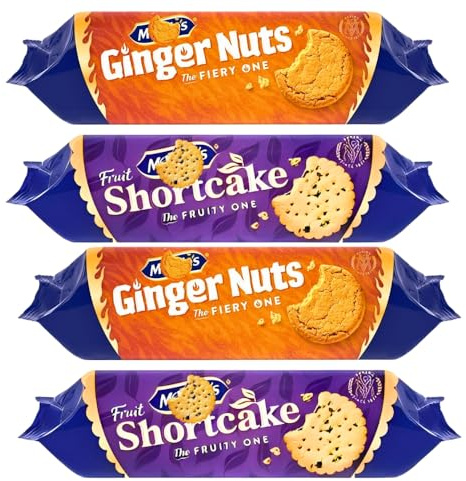 Ginger Biscuits Fiery Flavor & Fruit Shortcake Fruity Cookies – Crunchy and Sweet Assorted Biscuits Bundle (Pack of 4)