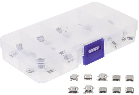 Alipis Lot de 50 Prises Femelles Micro USB 5 Broches en Cuivre Connecteurs à Souder pour Réparation Électronique Adaptateurs Port Micro USB de Remplacement Usage Professionnel et