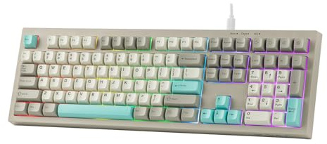 MechLands Aula S102 Teclado para juegos de membrana con teclado numérico, diseño 100% de tamaño completo, cable USB-C, retroiluminación RGB, estructura de silicona cremosa, teclado silencioso para