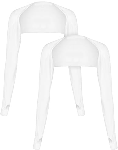 DSLSQD 2 Stück Schutz Bolero Sommer UV Schutz Bolero Armstulpen Damen Sonnenschutz Schal Armstulpen Kühlschal Armmanschetten mit Fingerlöchern für Radfahren Läuft Outdoor Aktivitäten-Weiß