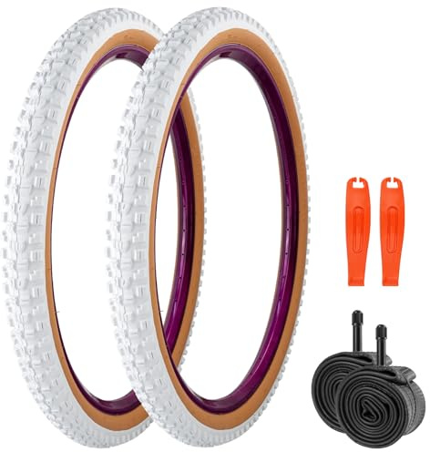 WEEROCK MTB Bike Tire Two Pack 26/27.5/29 Inch Tire Folding Bead Replacement Tyre, 2.3 Inch Wide Mountain Bicycle Tires with Inner Tubes, Black/Brown Wall Side