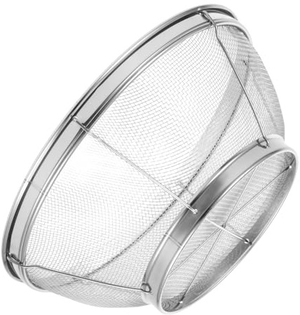 OUNONA Stainless Steel Fine Hole Rice Strainer Colander with Wooden Handle, Kitchen Fruit and Vegetable Washing Basket, Food Draining Sieve for Household Rice and Pasta Rinsing,