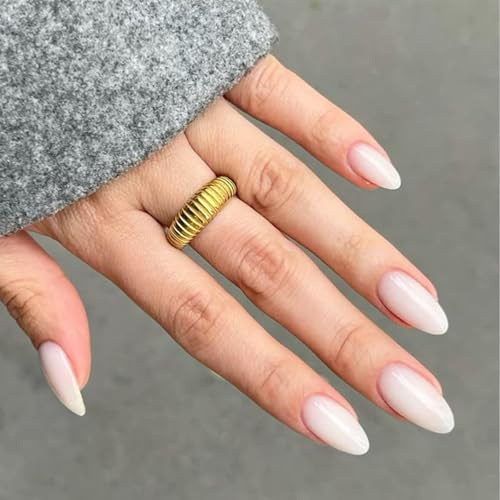 Nymora Fake Nägel Press On Nails Short Almond Weiß - 30 Mandelfarbene Warmweiße Nagelspitzen, Kunstnägel mit Kleber & Feile