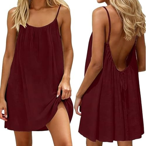 makabaky Robe d'Été Femme Dos Nu Caraco Courte Fluide Légère Plage Vacances | Ample, Manche courte, Tendance 2026, Confortable, Polyvalente, Décontractée, Quotidien, Loisir, Sortie, Mode
