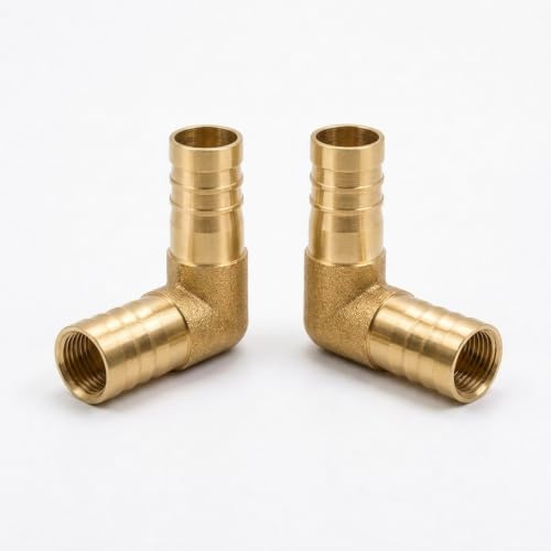 Bamyli Lot de 2 adaptateurs de tuyau en laiton de 19 mm - Raccord coudé à 90 ° avec double barbelle, connecteur de tuyau en forme de L pour eau, huile, air, carburant