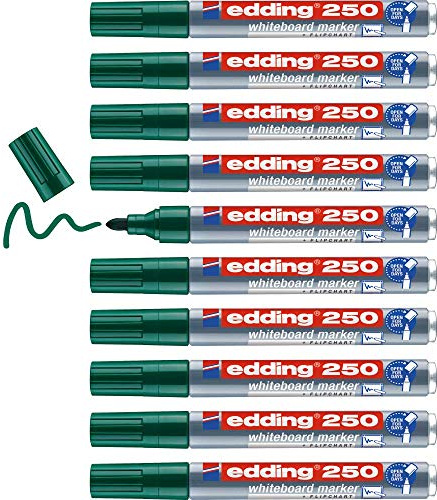 edding 250 Whiteboardmarker - grün - 10 Whiteboard Stifte - Rundspitze 1,5-3 mm - Boardmarker abwischbar - für Whiteboard, Flipchart, Magnettafel, Pinnwand, Memoboard - Sketchnotes - nachfüllbar