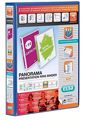 Elba A4 2 D-Ring Binder, 25mm capacity, 40mm spine, Presentation Folder with Customisable Cover, Portrait, Blue (Single)