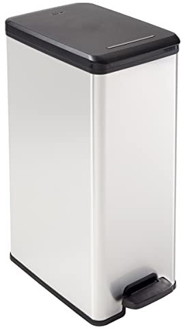 Curver 02340-582-00 Deco Abfalleimer Slim 40 L, Plastik, schwarz/Silber metallic, 39,29 x 25 x 60,7 cm