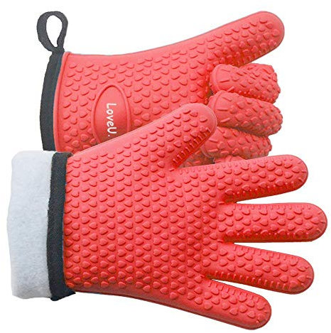 Silicone Oven Gloves Heat Resistant, Silicone & Cotton Double Layer BBQ Gloves Non-slip Kitchen Gloves Waterproof Flexible Oven Mitts - Perfect for Baking Barbecue Pizza, 1 pair