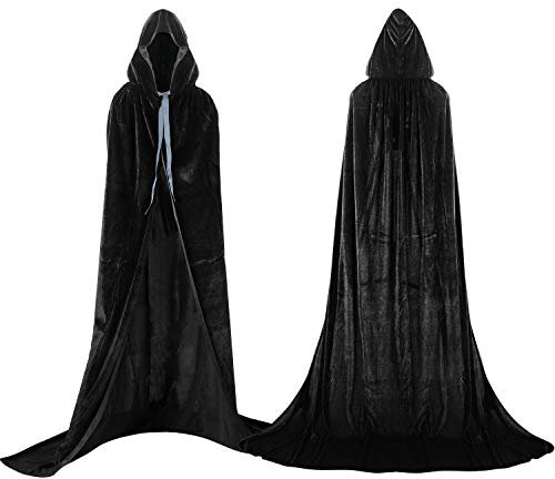 Proumhang Svart Huva Mantel Full Längd Sammetshängare Vampyr Kappa Vuxen Cape Cosplay Halloween Karneval