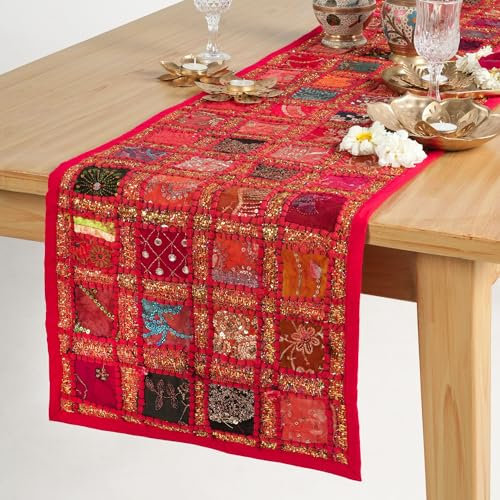 Baumwolle Waschbar Lutscher Rot Tischläufer 30 x 182 cm Dekorativ Hand Bestickt Patchwork Weihnachten Tischläufer für Party Hochzeit Zuhause Outdoor Tischdecke