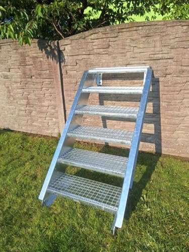 Stahltreppe Industrietreppe Aussentreppe Treppe 6 Stufen-Breite 80cm Variable Geschosshöhe 90-120cm mit einseitigem Geländer