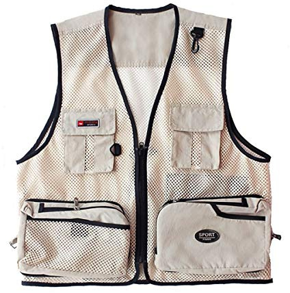 Rizanee Foldable Outdoor Fishing Camping Travel Mesh Vest, Multi-Pockets Photography Lightweight Vests (Beige, US 2XL / Tag 4XL)