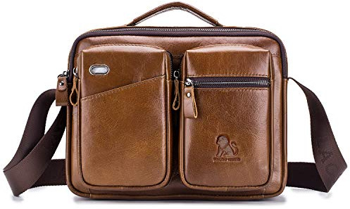 FANDARE Umhängetasche Herren Schultertasche Männerhandtasche Laptoptasche Leder Messenger Bag Arbeitstaschen Businesstasche Ordner Arbeit Reise Sport Schulranzen Kuriertasche Collegetasche Braun