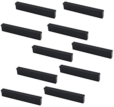 NUZAMAS Juego de 10 manijas y tiradores de puerta de gabinete negro mate manijas de cajones de muebles aleación de zinc 116mm de largo, barras de pomos de armario de cocina, centro a centro de 96mm